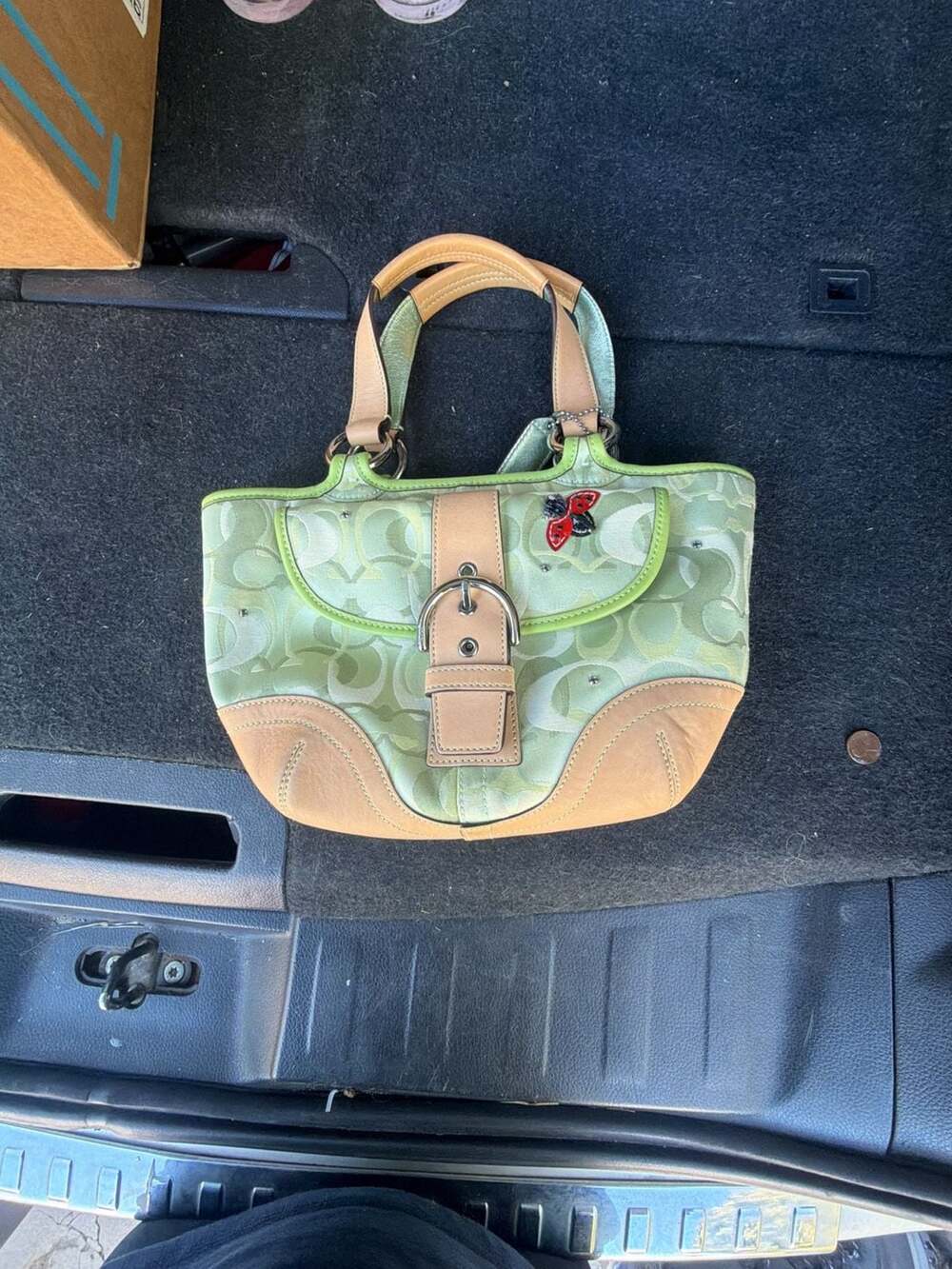 Coach Soho Signature Optic Green Ladybug Monogram Hobo Bag